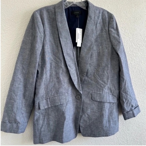 J. Crew Unstructured Shawl Collar Cotton Linen Blazer NWT - Picture 6 of 11